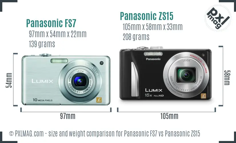 Panasonic FS7 vs Panasonic ZS15 size comparison