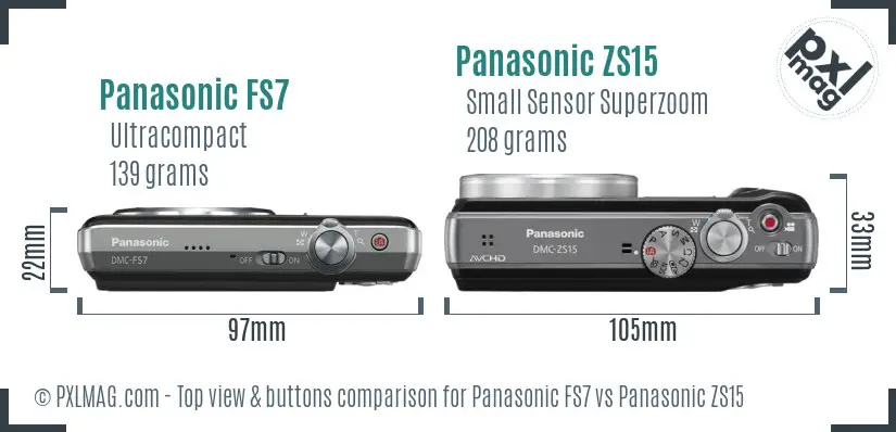 Panasonic FS7 vs Panasonic ZS15 top view buttons comparison