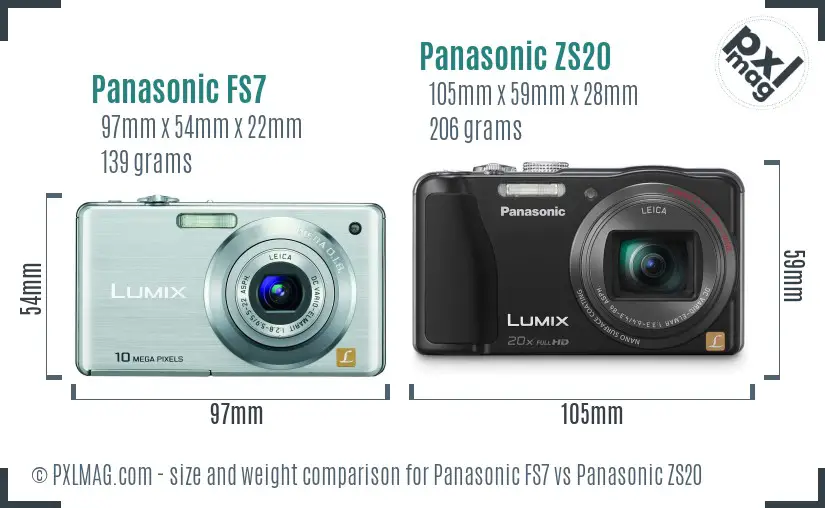 Panasonic FS7 vs Panasonic ZS20 size comparison