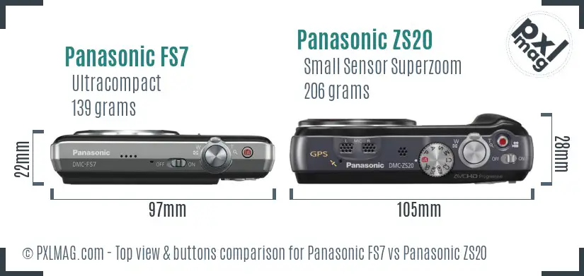 Panasonic FS7 vs Panasonic ZS20 top view buttons comparison