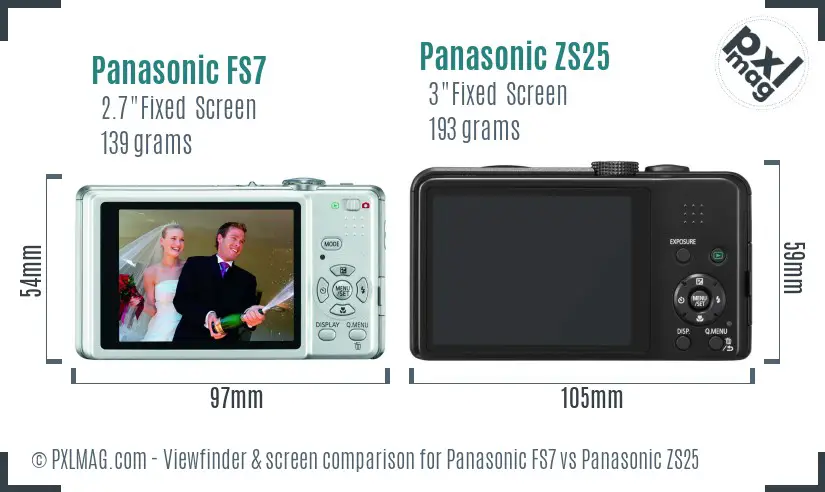 Panasonic FS7 vs Panasonic ZS25 Screen and Viewfinder comparison