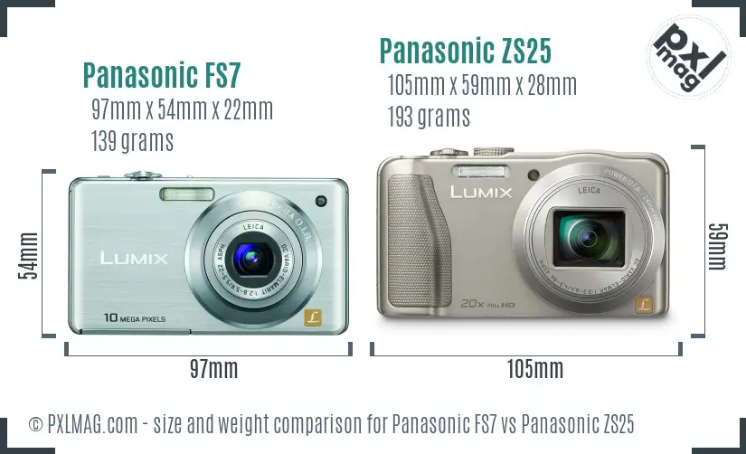 Panasonic FS7 vs Panasonic ZS25 size comparison