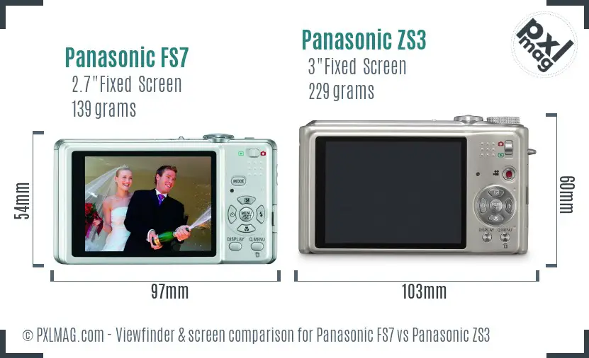 Panasonic FS7 vs Panasonic ZS3 Screen and Viewfinder comparison