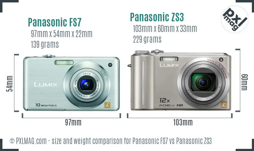 Panasonic FS7 vs Panasonic ZS3 size comparison