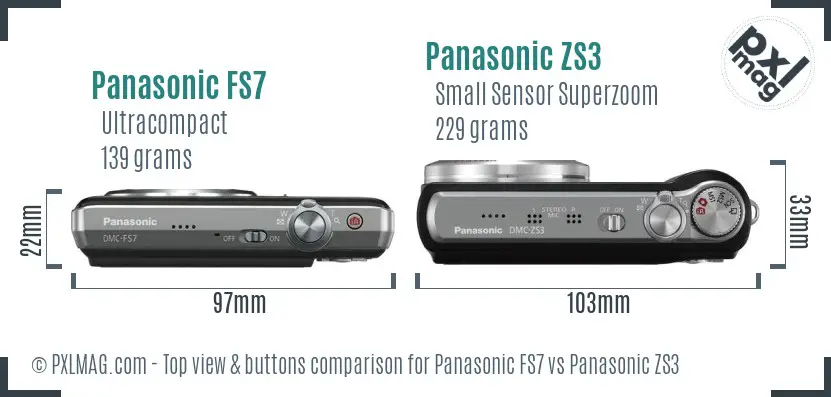 Panasonic FS7 vs Panasonic ZS3 top view buttons comparison