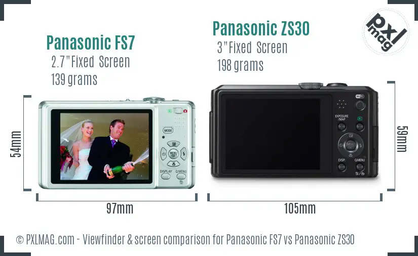Panasonic FS7 vs Panasonic ZS30 Screen and Viewfinder comparison