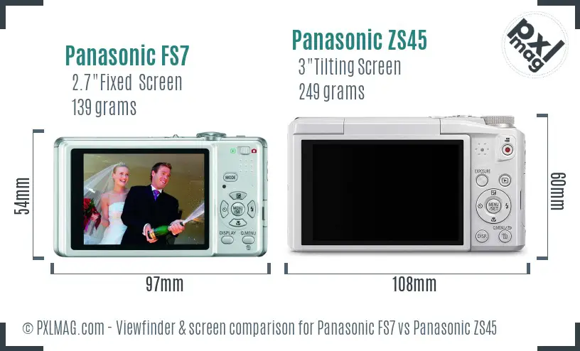 Panasonic FS7 vs Panasonic ZS45 Screen and Viewfinder comparison