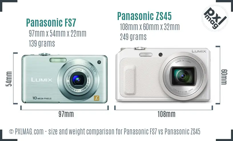 Panasonic FS7 vs Panasonic ZS45 size comparison