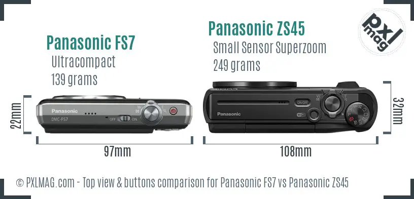Panasonic FS7 vs Panasonic ZS45 top view buttons comparison