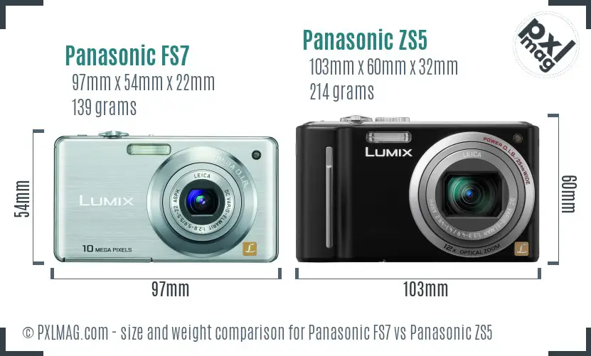 Panasonic FS7 vs Panasonic ZS5 size comparison