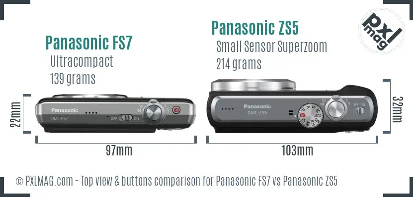 Panasonic FS7 vs Panasonic ZS5 top view buttons comparison