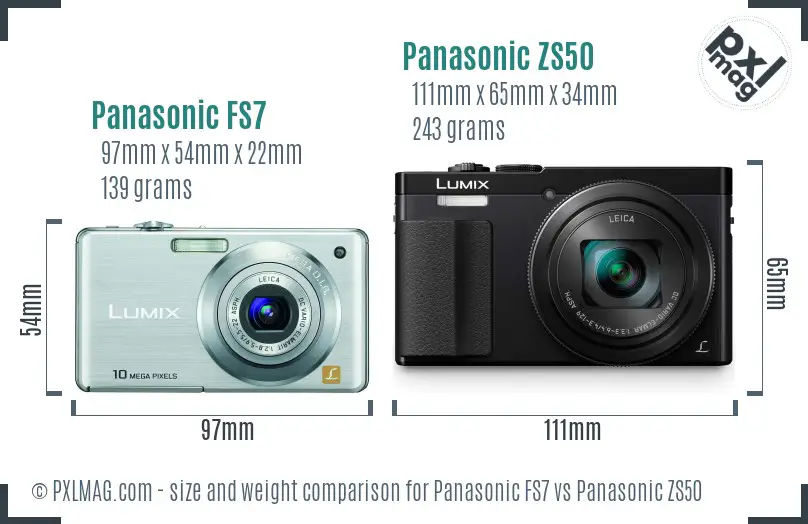 Panasonic FS7 vs Panasonic ZS50 size comparison