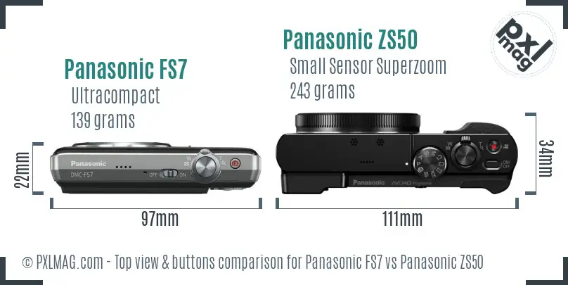 Panasonic FS7 vs Panasonic ZS50 top view buttons comparison