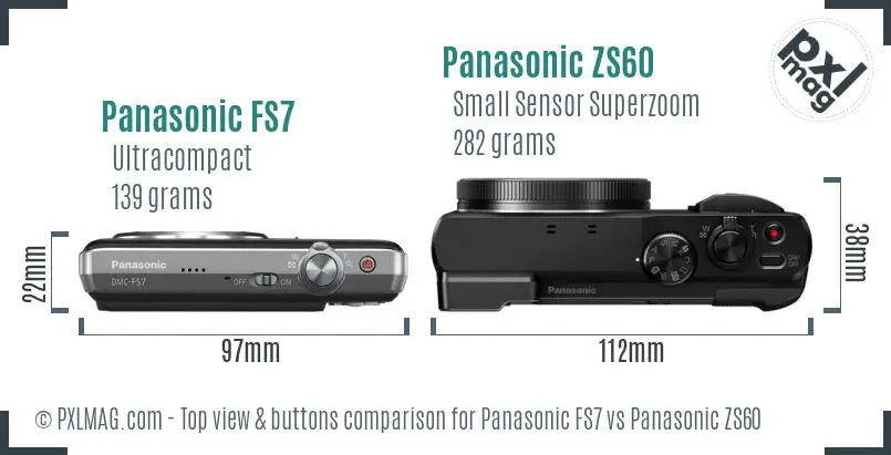 Panasonic FS7 vs Panasonic ZS60 top view buttons comparison