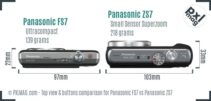 Panasonic FS7 vs Panasonic ZS7 top view buttons comparison