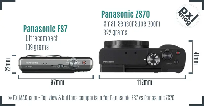 Panasonic FS7 vs Panasonic ZS70 top view buttons comparison