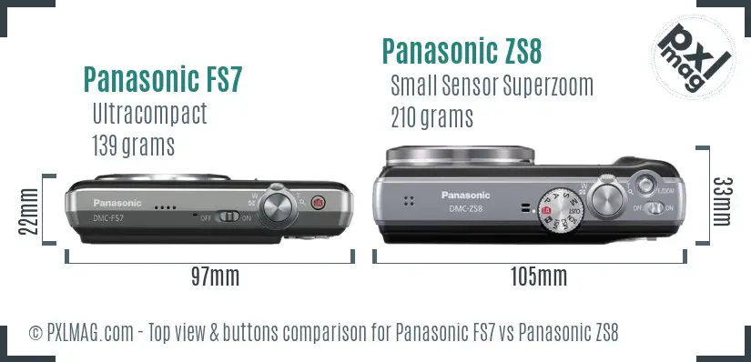 Panasonic FS7 vs Panasonic ZS8 top view buttons comparison