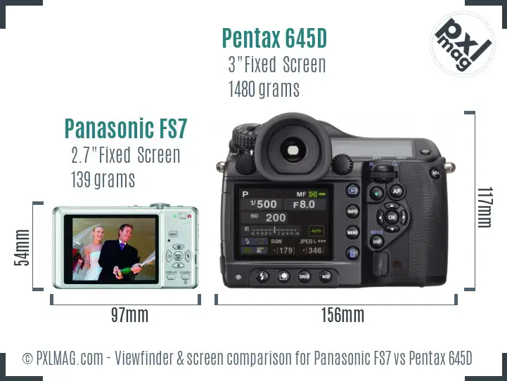 Panasonic FS7 vs Pentax 645D Screen and Viewfinder comparison