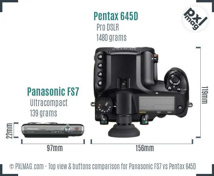 Panasonic FS7 vs Pentax 645D top view buttons comparison