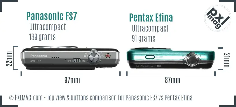 Panasonic FS7 vs Pentax Efina top view buttons comparison