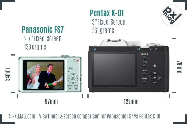 Panasonic FS7 vs Pentax K-01 Screen and Viewfinder comparison