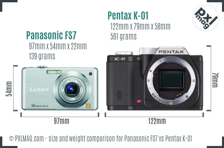 Panasonic FS7 vs Pentax K-01 size comparison