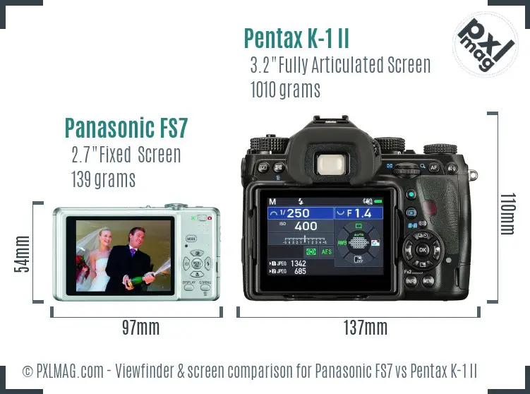 Panasonic FS7 vs Pentax K-1 II Screen and Viewfinder comparison
