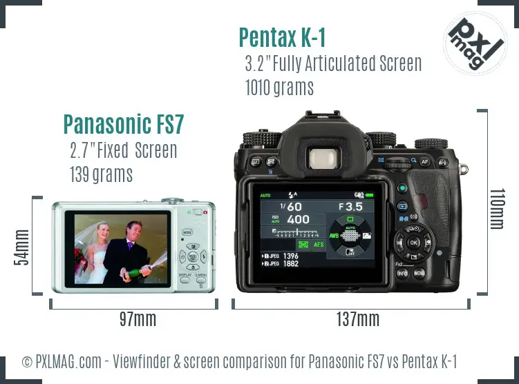 Panasonic FS7 vs Pentax K-1 Screen and Viewfinder comparison