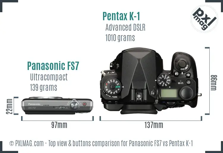 Panasonic FS7 vs Pentax K-1 top view buttons comparison
