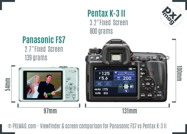 Panasonic FS7 vs Pentax K-3 II Screen and Viewfinder comparison