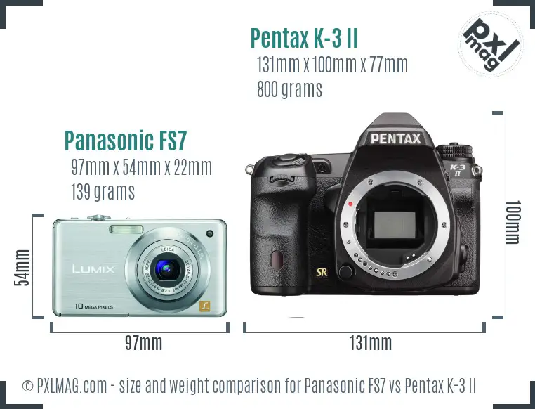 Panasonic FS7 vs Pentax K-3 II size comparison