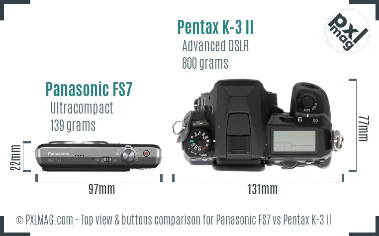 Panasonic FS7 vs Pentax K-3 II top view buttons comparison