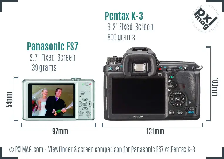 Panasonic FS7 vs Pentax K-3 Screen and Viewfinder comparison