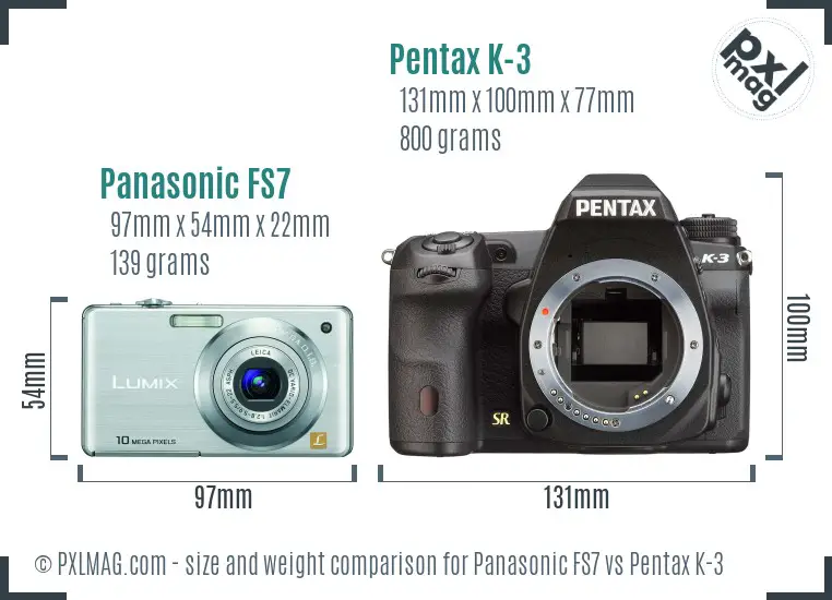 Panasonic FS7 vs Pentax K-3 size comparison