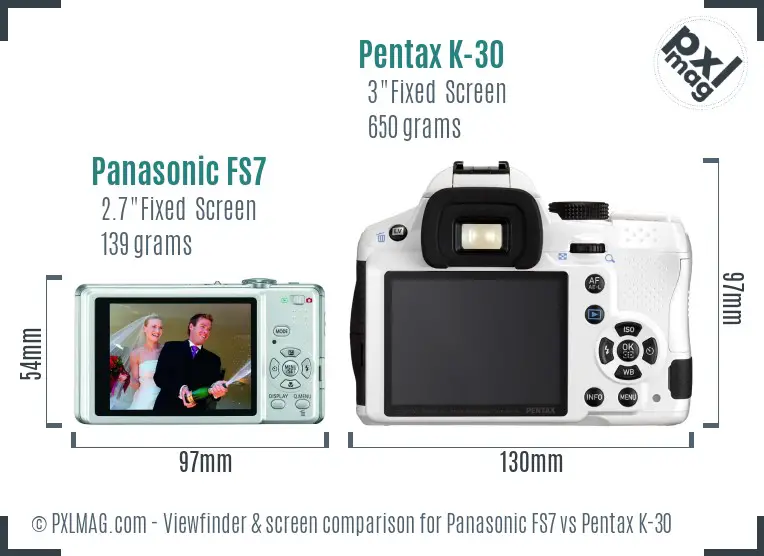 Panasonic FS7 vs Pentax K-30 Screen and Viewfinder comparison