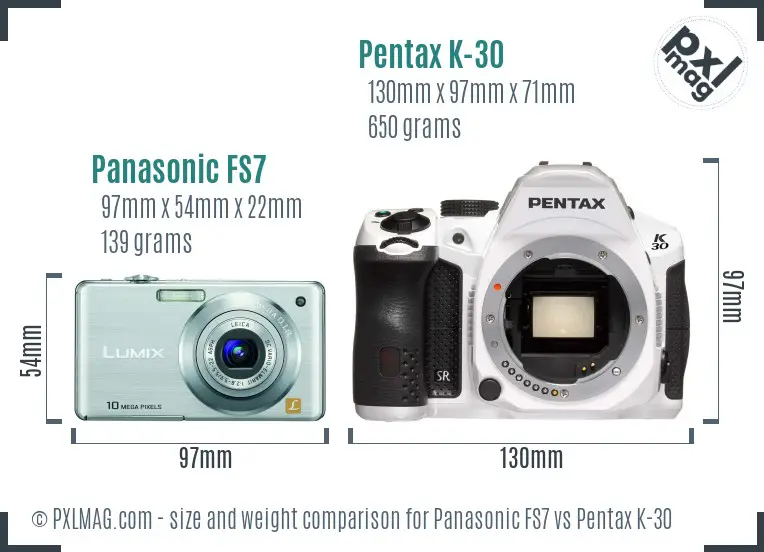 Panasonic FS7 vs Pentax K-30 size comparison