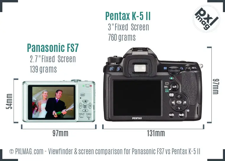 Panasonic FS7 vs Pentax K-5 II Screen and Viewfinder comparison