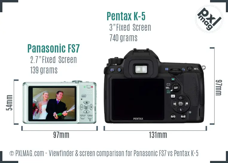 Panasonic FS7 vs Pentax K-5 Screen and Viewfinder comparison