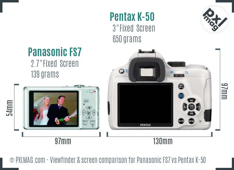 Panasonic FS7 vs Pentax K-50 Screen and Viewfinder comparison