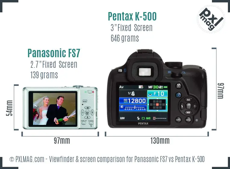 Panasonic FS7 vs Pentax K-500 Screen and Viewfinder comparison