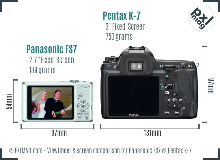 Panasonic FS7 vs Pentax K-7 Screen and Viewfinder comparison