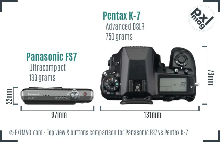 Panasonic FS7 vs Pentax K-7 top view buttons comparison