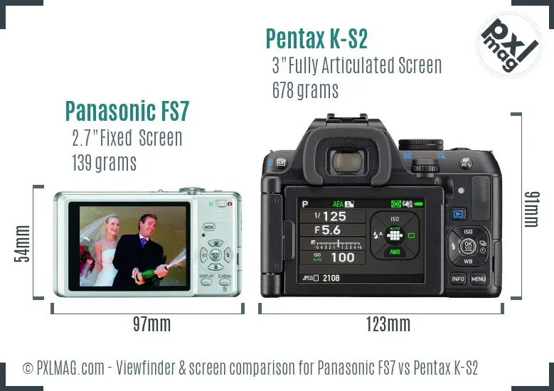 Panasonic FS7 vs Pentax K-S2 Screen and Viewfinder comparison