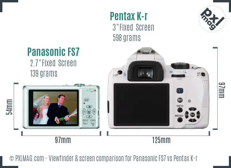 Panasonic FS7 vs Pentax K-r Screen and Viewfinder comparison