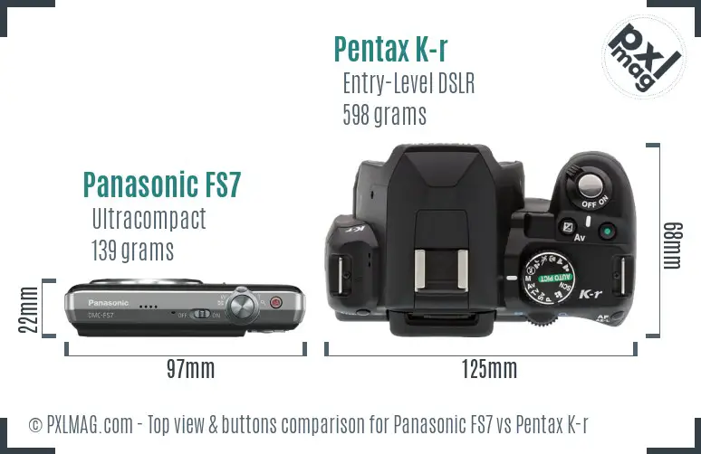 Panasonic FS7 vs Pentax K-r top view buttons comparison