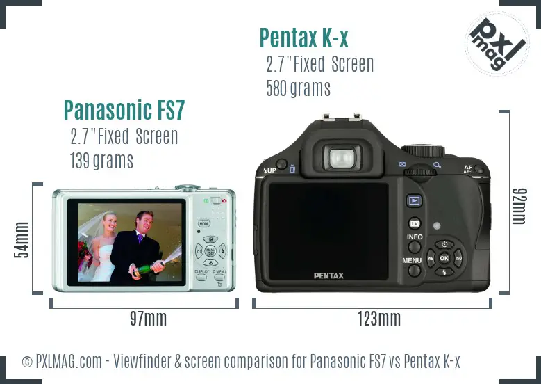 Panasonic FS7 vs Pentax K-x Screen and Viewfinder comparison
