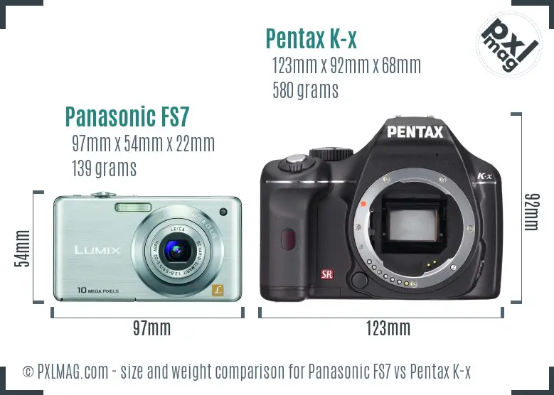Panasonic FS7 vs Pentax K-x size comparison