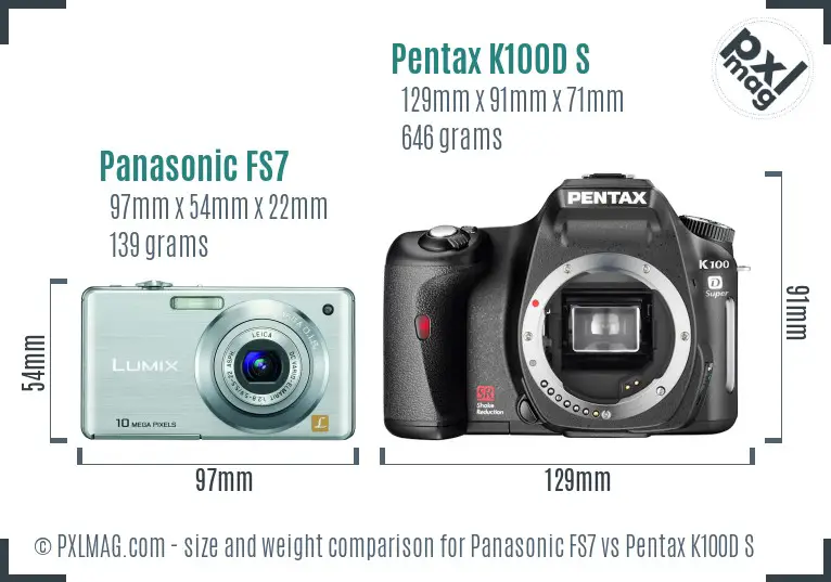 Panasonic FS7 vs Pentax K100D S size comparison