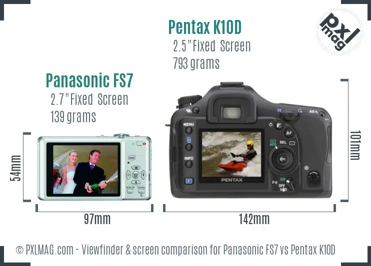 Panasonic FS7 vs Pentax K10D Screen and Viewfinder comparison