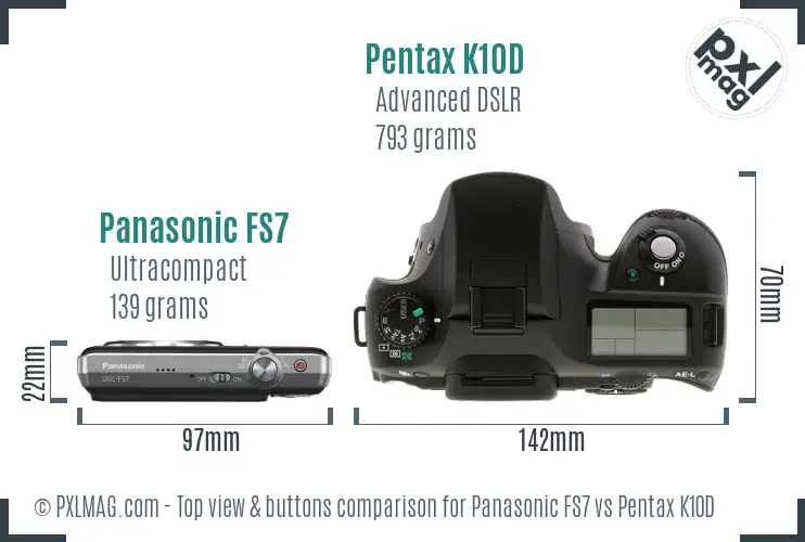 Panasonic FS7 vs Pentax K10D top view buttons comparison